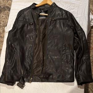 Point Zero Black Leather Shirt Jacket Classic Fit